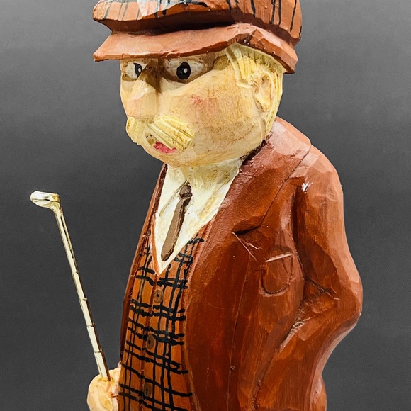 Vintage Standing Golf Figurines - Hand Carved And Signed By Artist - 9” Tall - Picture 4 of 10